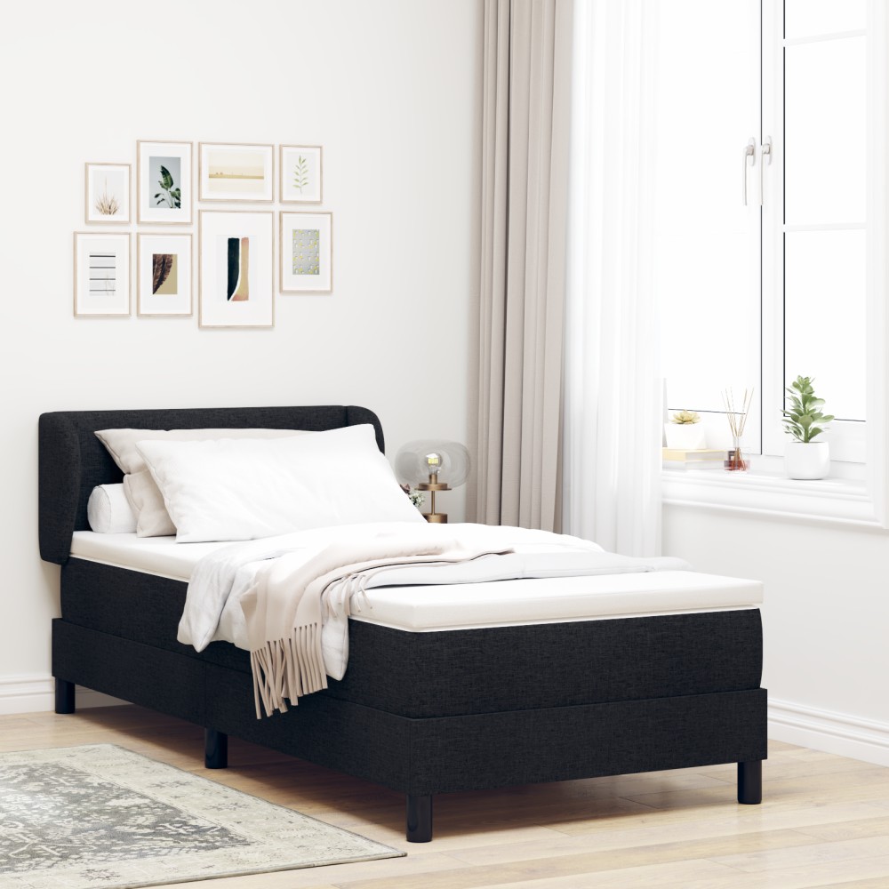Pat Box Spring vidaXL cu Saltea Negru 90x200 cm Din Material Textil