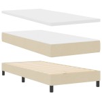 Pat cu tablie vidaXL cu saltea Crem 90x200 cm Textil Pat cu tablie vidaXL cu saltea Crem 90x200 cm Textil
