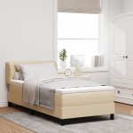 Pat cu tablie vidaXL cu saltea Crem 90x200 cm Textil Pat cu tablie vidaXL cu saltea Crem 90x200 cm Textil