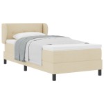 Pat cu tablie vidaXL cu saltea Crem 90x200 cm Textil Pat cu tablie vidaXL cu saltea Crem 90x200 cm Textil