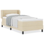 Pat cu tablie vidaXL cu saltea Crem 90x200 cm Textil Pat cu tablie vidaXL cu saltea Crem 90x200 cm Textil