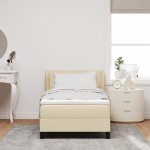Pat cu tablie vidaXL cu saltea Crem 90x200 cm Textil Pat cu tablie vidaXL cu saltea Crem 90x200 cm Textil