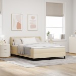 Pat cu arcuri vidaXL cu saltea Crem 160x200 cm Textil Pat cu arcuri vidaXL cu saltea Crem 160x200 cm Textil