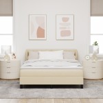 Pat cu arcuri vidaXL cu saltea Crem 160x200 cm Textil Pat cu arcuri vidaXL cu saltea Crem 160x200 cm Textil