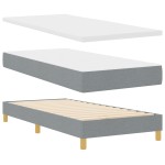 Pat Box Spring vidaXL cu Saltea Gri Deschis 90x200 cm țesătură Pat Box Spring vidaXL cu Saltea Gri Deschis 90x200 cm țesătură
