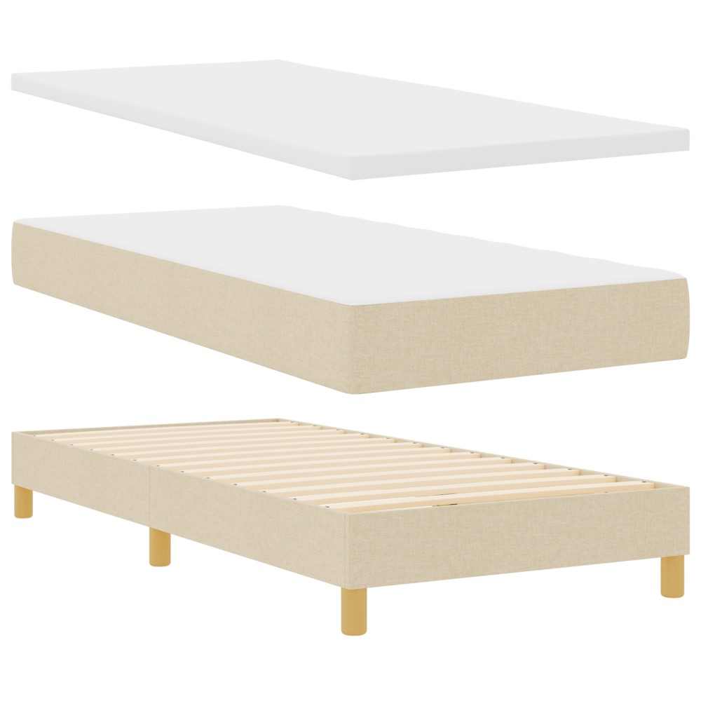 Pat Box Spring vidaXL cu Saltea Crem 90x200 cm Fabric