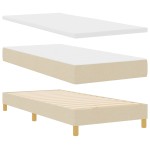 Pat Box Spring vidaXL cu Saltea Crem 90x200 cm Fabric