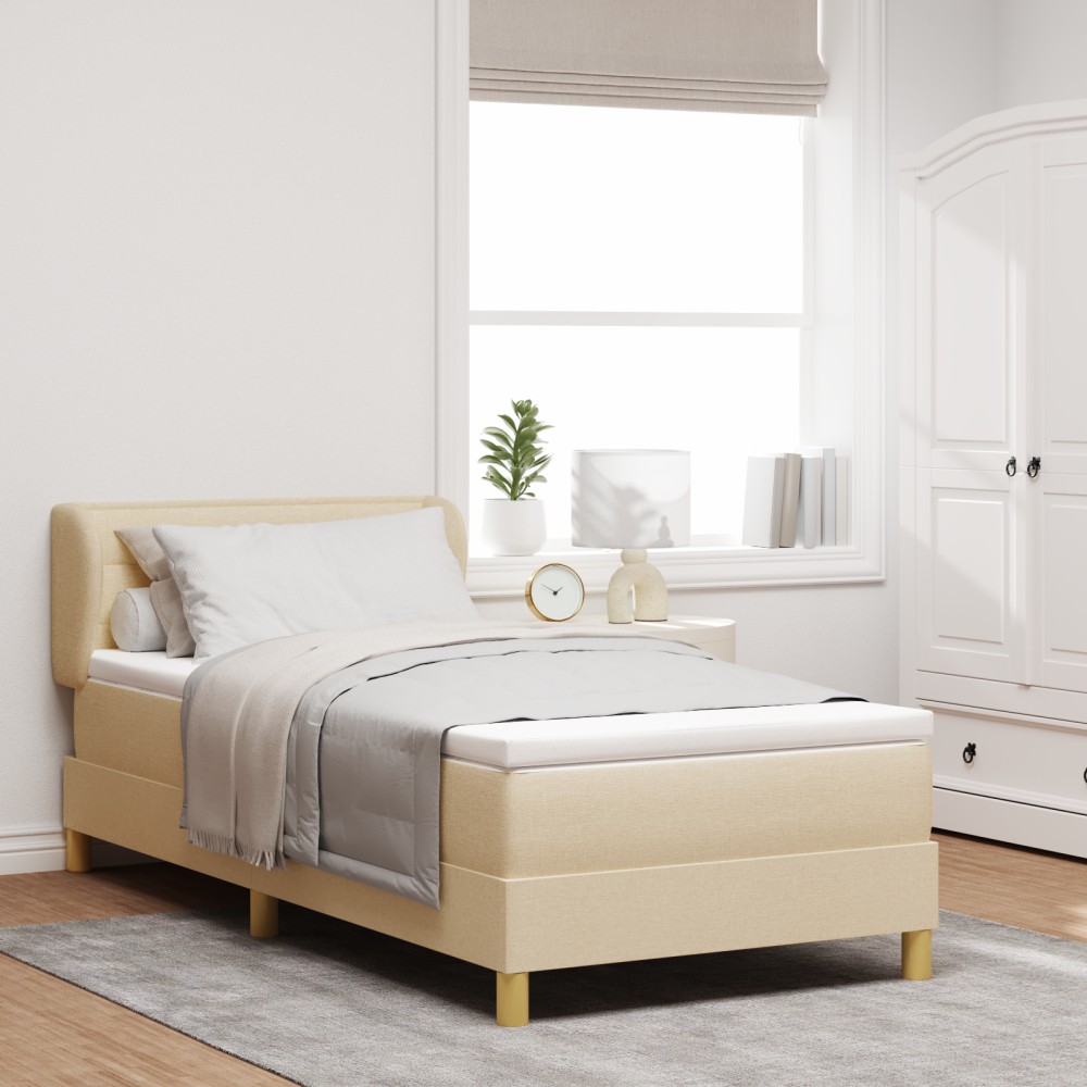 Pat Box Spring vidaXL cu Saltea Crem 90x200 cm Fabric