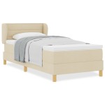 Pat Box Spring vidaXL cu Saltea Crem 90x200 cm Fabric