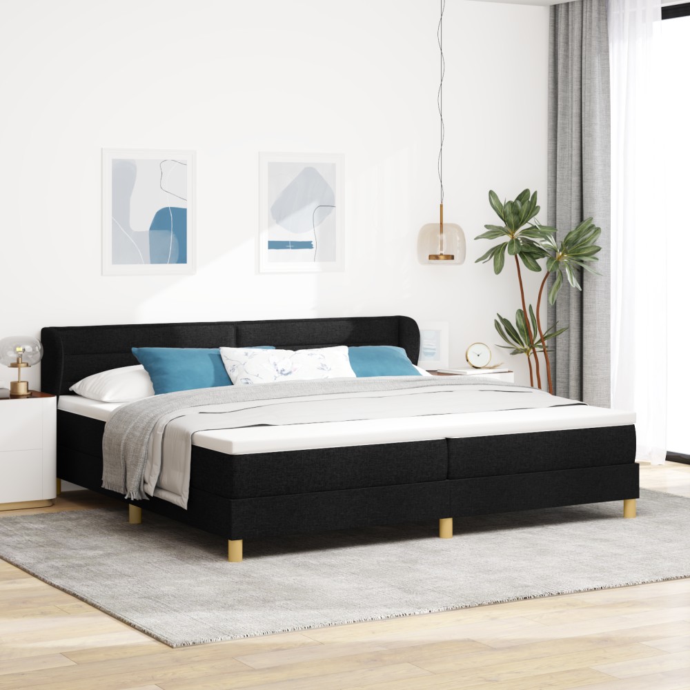 Pat cu saltea vidaXL, Negru, 200x200 cm, Material textil