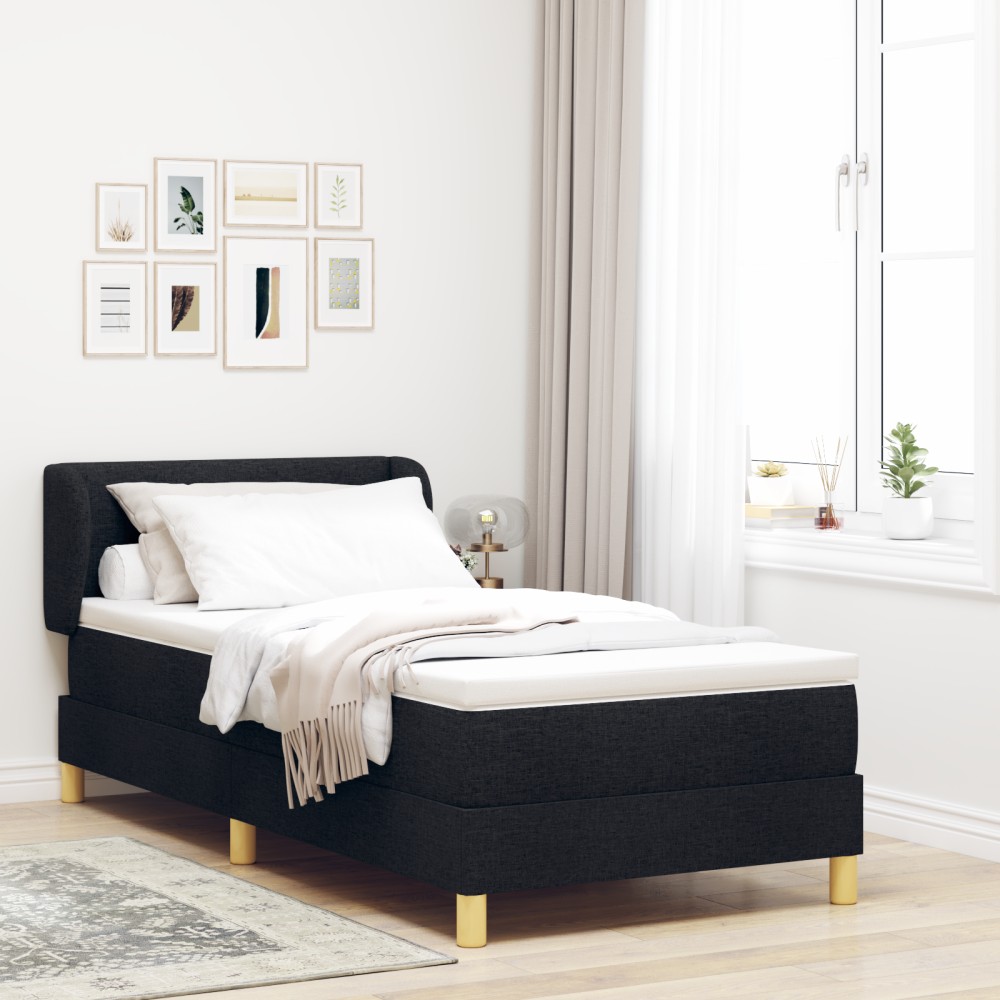 vidaXL Pat cu arcuri și saltea crem 90x200 cm Negru 90 x 200 cm
