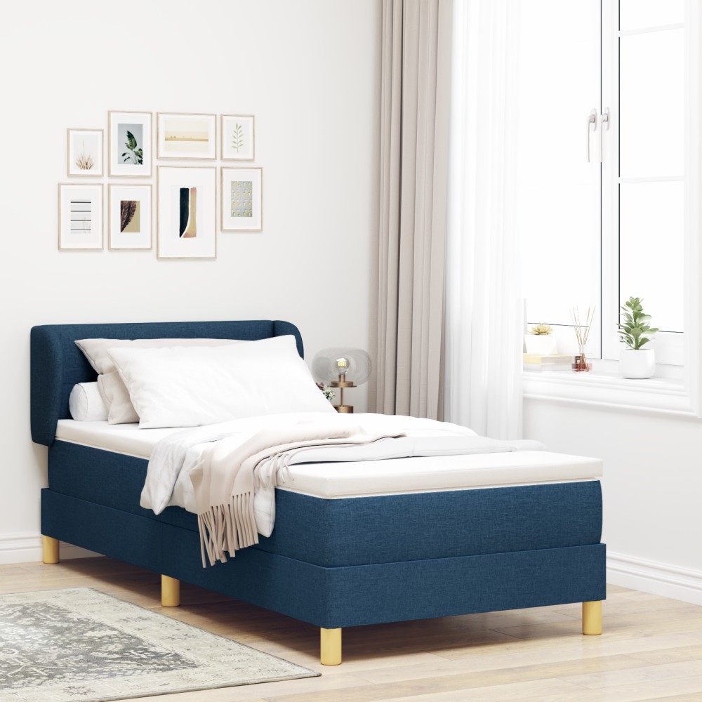 vidaXL Pat cu arcuri și saltea crem 90x200 cm albastru 90 x 200 cm