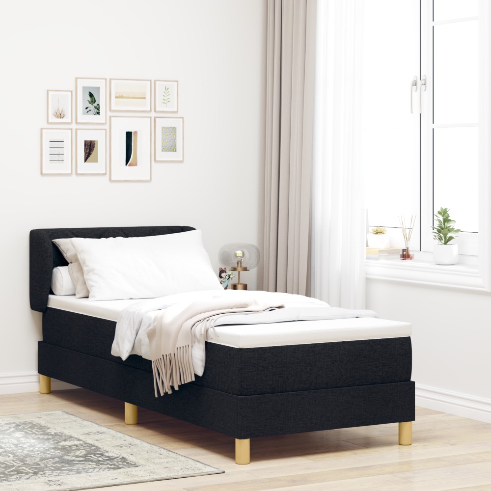 vidaXL Pat cu arcuri și saltea crem 90x200 cm Negru 80 x 200 cm