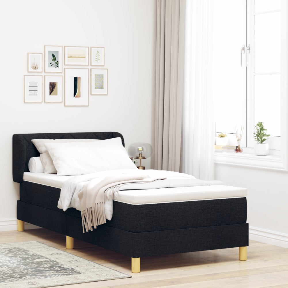 vidaXL Pat cu arcuri și saltea crem 90x200 cm Negru 90 x 200 cm