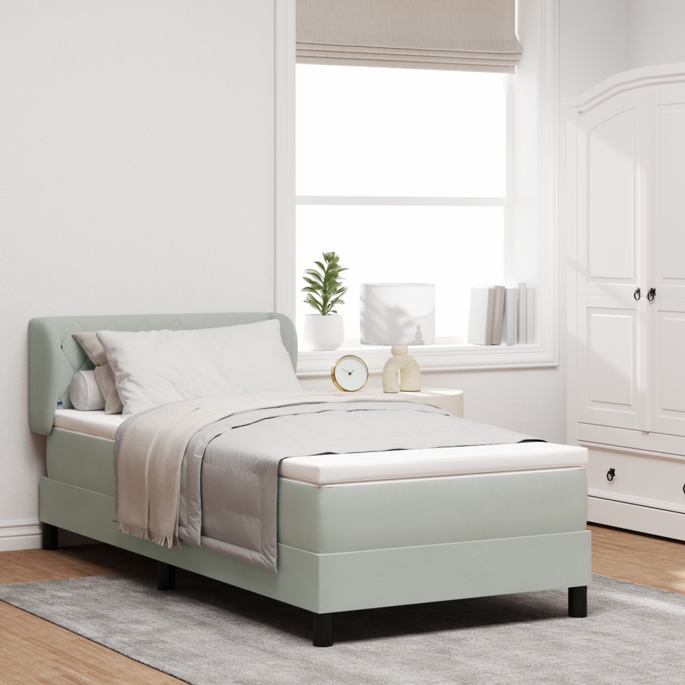 Pat cu saltea vidaXL Gri deschis 90x200 cm Catifea
