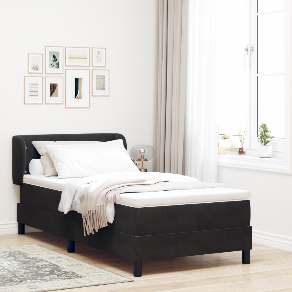 Pat cu saltea vidaXL Black 90x200 cm Catifea