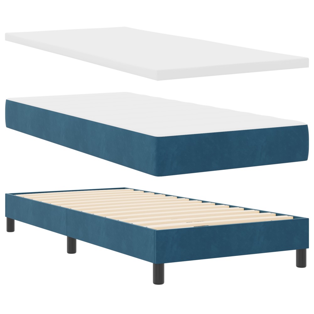 Pat Box Spring vidaXL cu Saltea Albastru Întunecat 90x200 cm Catifea