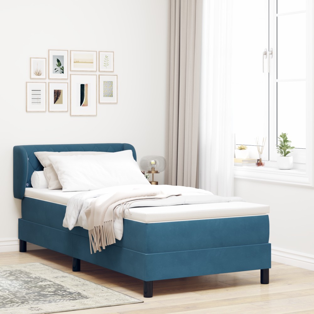 Pat Box Spring vidaXL cu Saltea Albastru Întunecat 90x200 cm Catifea