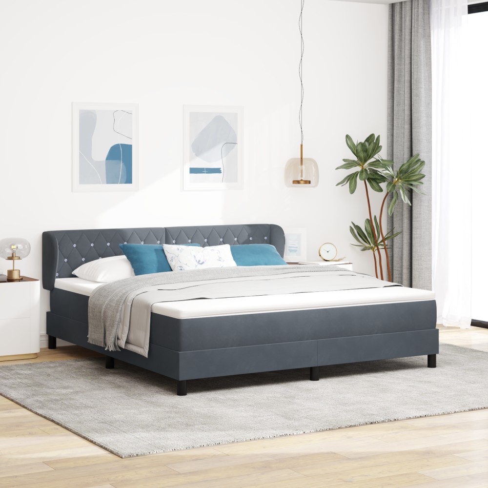 Pat Box Spring vidaXL cu Saltea Gri Închis 180x200 cm Catifea