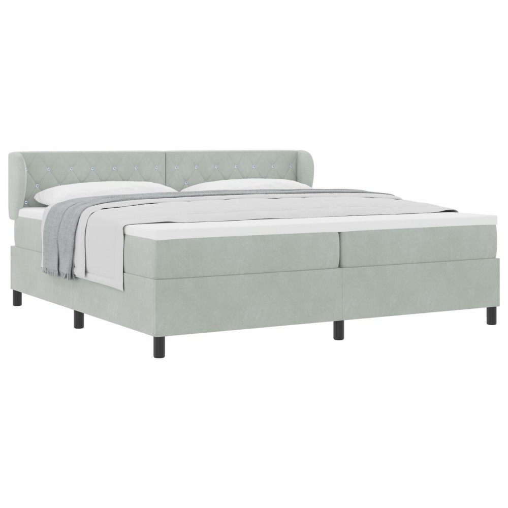 Pat cu suport box spring și saltea vidaXL Gri deschis 200x200 cm Catifea