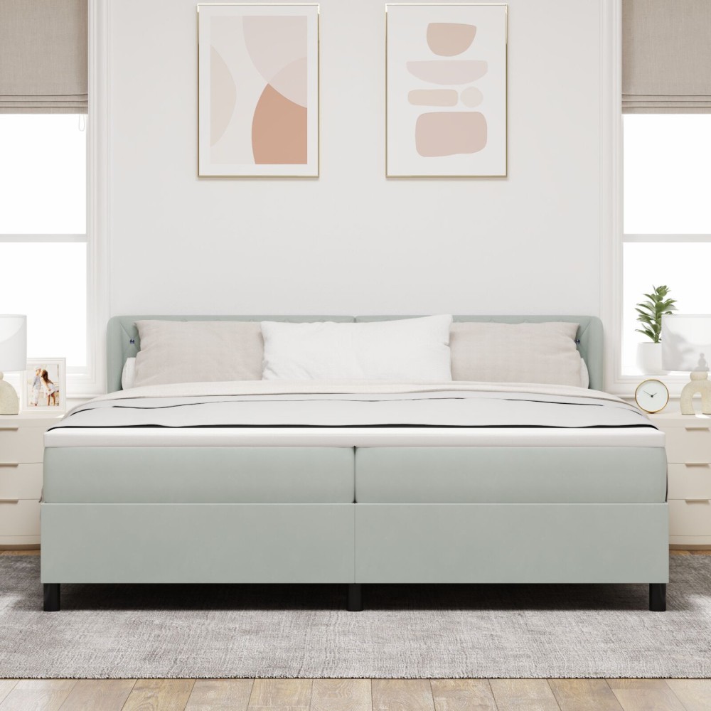 Pat cu suport box spring și saltea vidaXL Gri deschis 200x200 cm Catifea