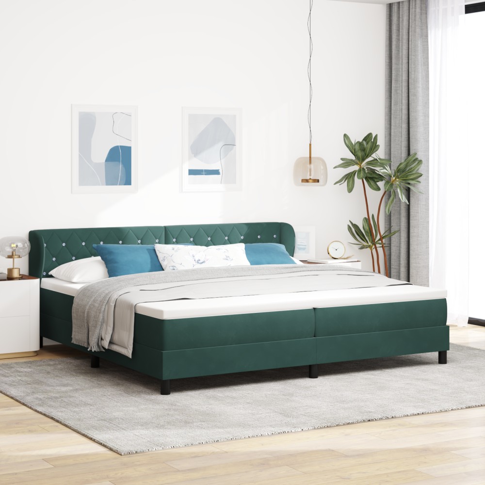Pat cu saltea vidaXL Dark Green 200x200 cm Catifea