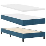 Pat cu arcuri vidaXL și saltea Albastru Închis 100x200 cm Catifea Pat cu arcuri vidaXL și saltea Albastru Închis 100x200 cm Catifea