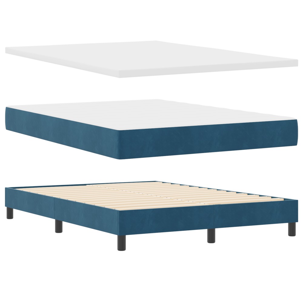 Pat Box Spring cu Saltea vidaXL Albastru Închis 140x190 cm Catifea