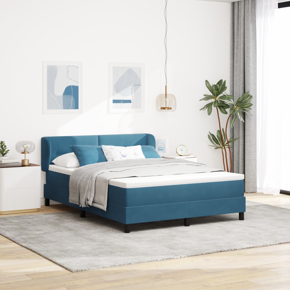 Pat Box Spring cu Saltea vidaXL Albastru Închis 140x190 cm Catifea