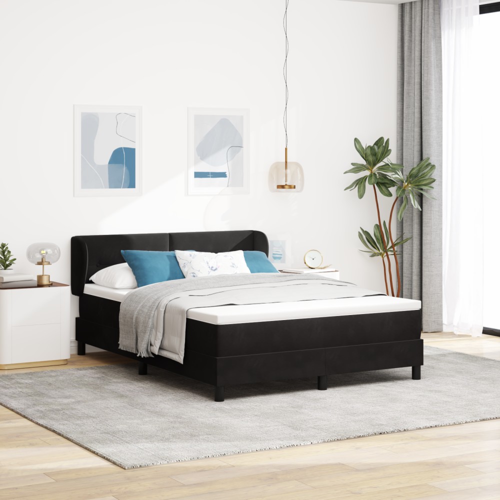Pat cu saltea vidaXL Black 140x200 cm Catifea
