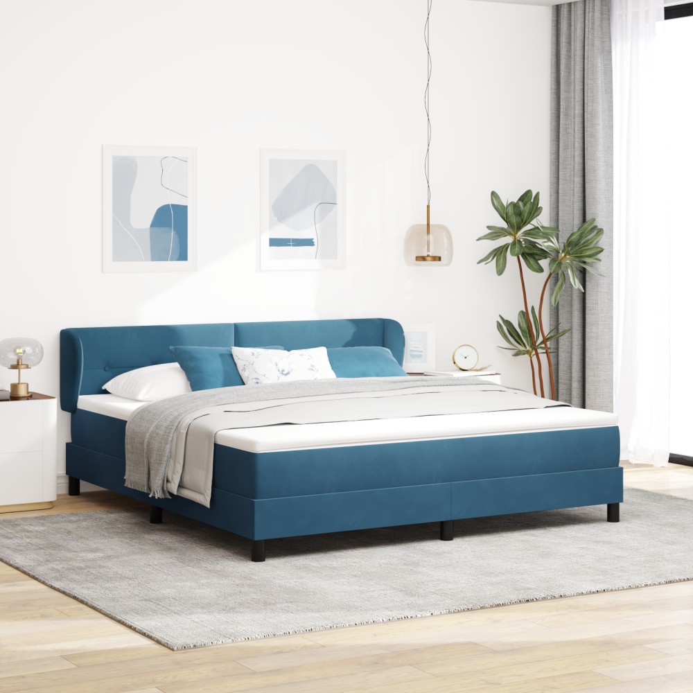 Pat cu saltea vidaXL Tip Box Spring Albastru Închis 180x200 cm Catifea