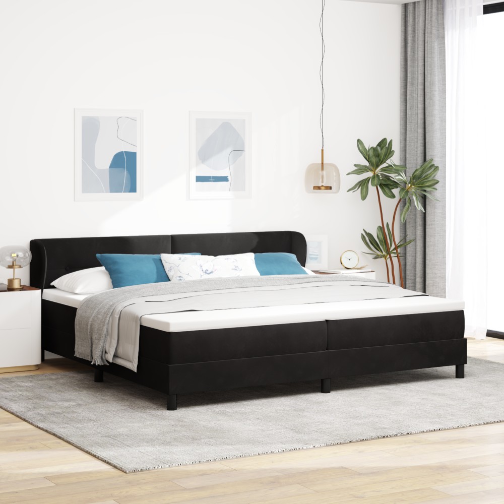 Pat box spring vidaXL cu saltea Negru 200x200 cm Catifea