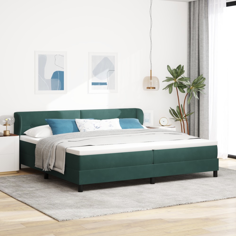 Pat cu arcuri vidaXL cu saltea Verde închis 200x200 cm Catifea