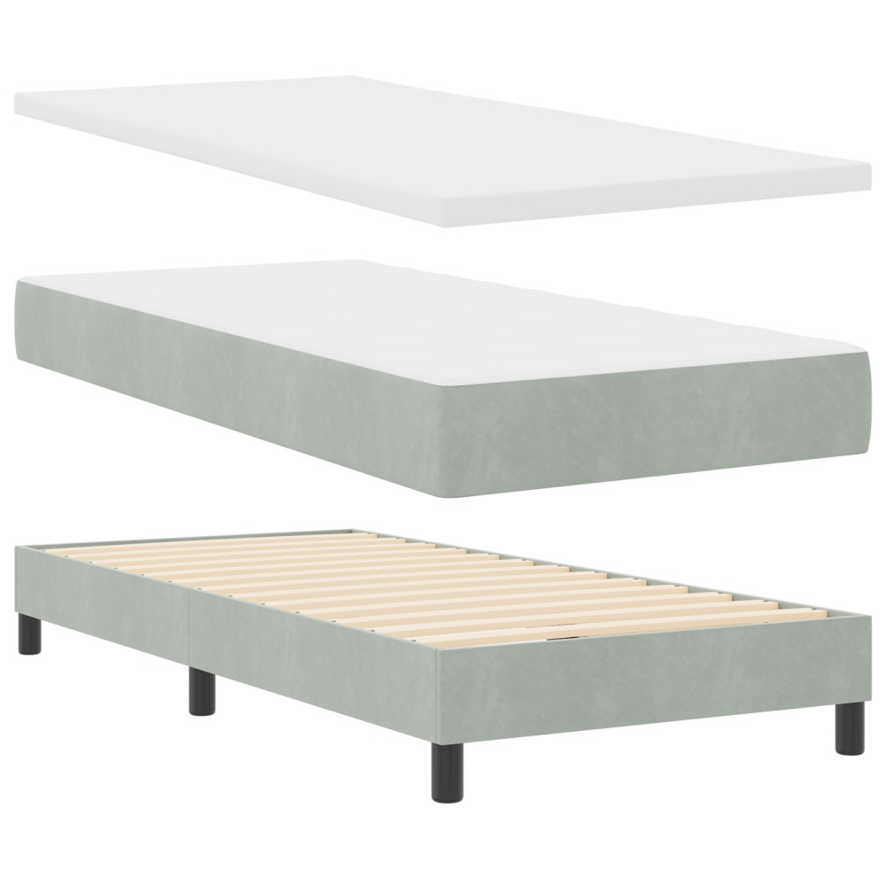 Pat cu Saltea Box Spring vidaXL Gri deschis 90x190 cm Catifea