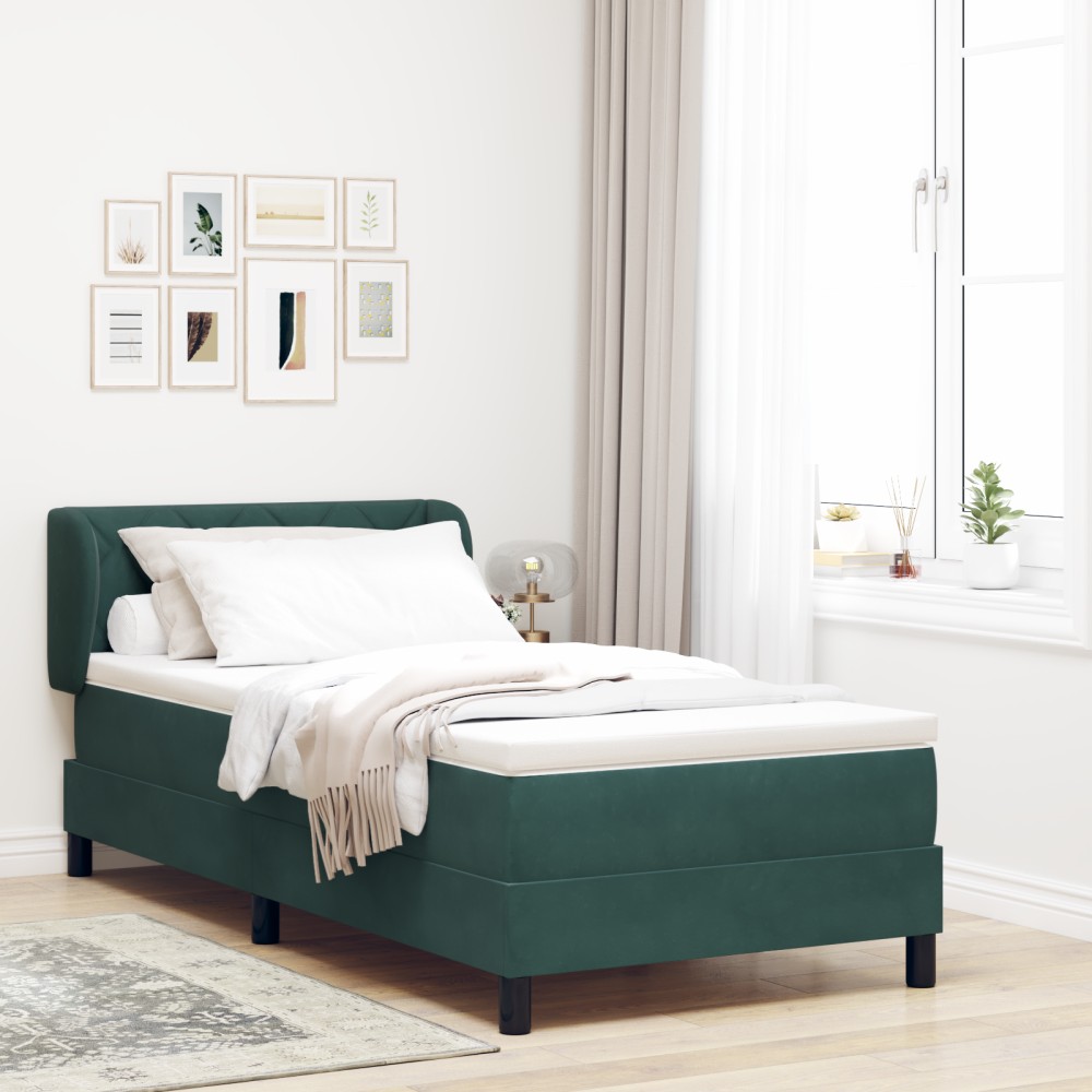 Pat cu saltea vidaXL Tip Box Spring Verde Întunecat 90x190 cm Catifea