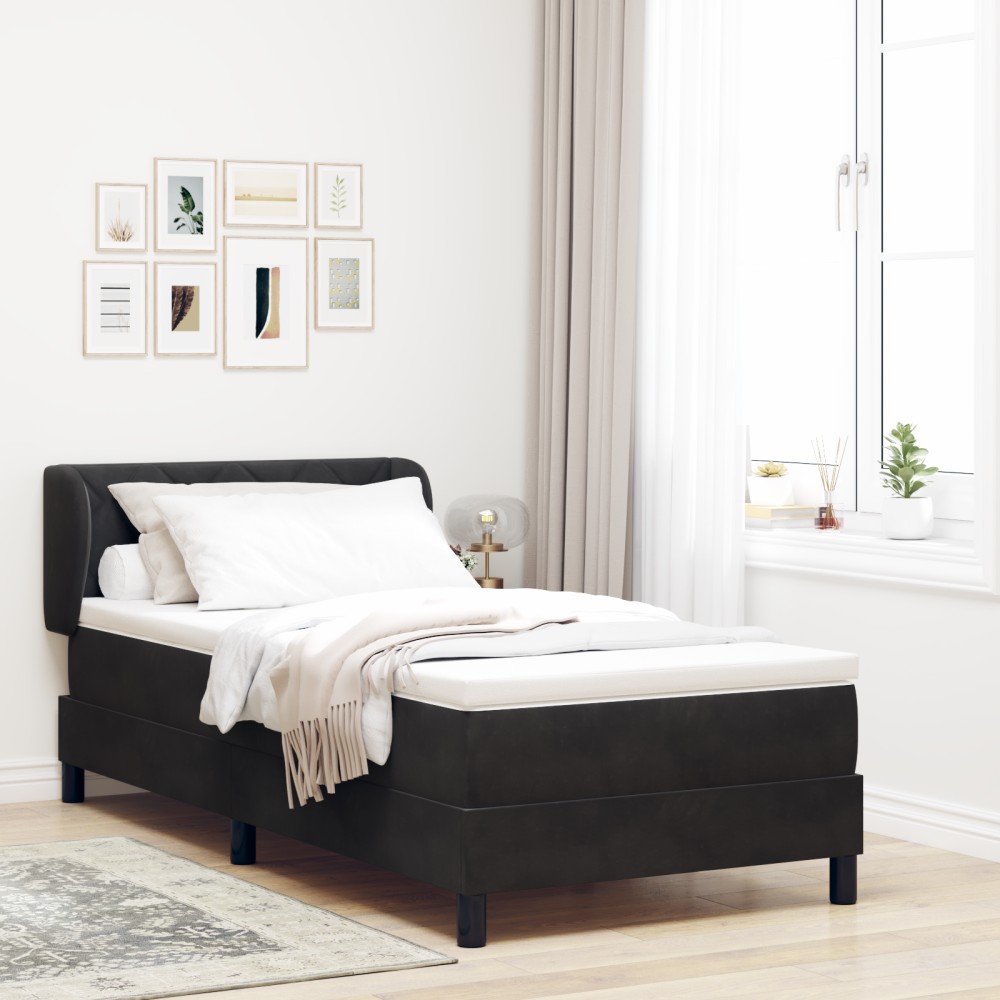 Pat cu arcuri vidaXL cu saltea Negru 90x200 cm Catifea