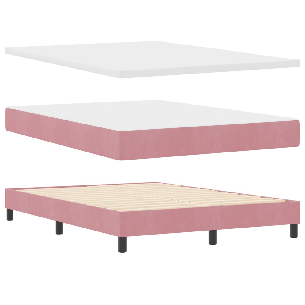 Pat cu saltea vidaXL roz 140x190 cm din catifea