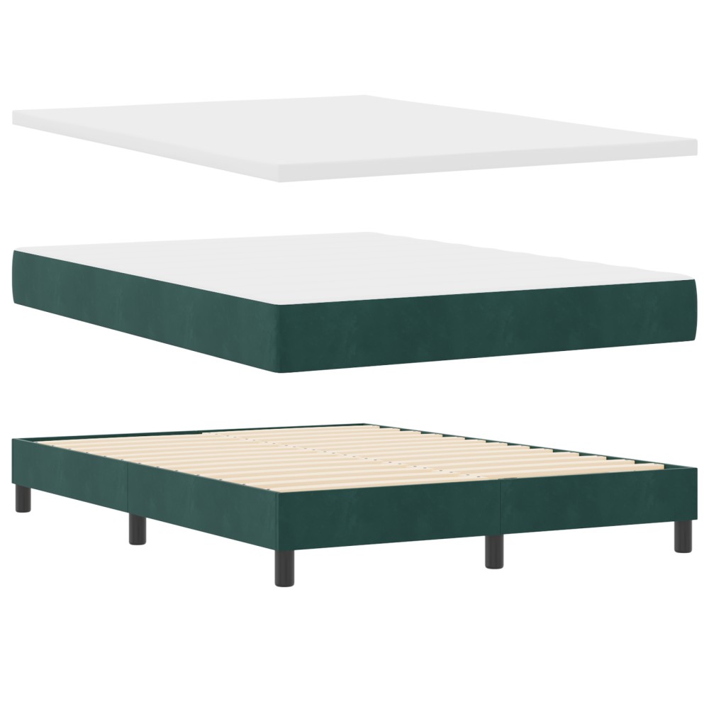 Pat Box cu Saltea vidaXL Verde închis 140x200 cm Catifea