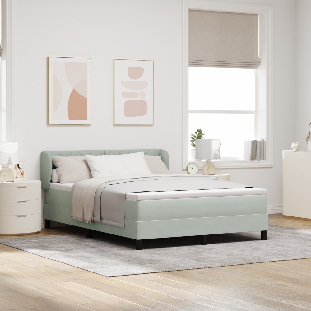 Pat cu saltea vidaXL Light Grey 160x200 cm Catifea