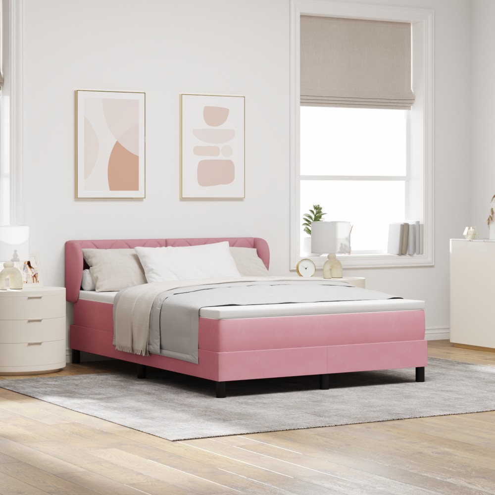 Pat cu saltea Box Spring vidaXL Roz 160x200 cm Catifea