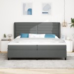 vidaXL Pat cu arcuri cu saltea Gri închis 200 x 200 cm țesătură vidaXL Pat cu arcuri cu saltea Gri închis 200 x 200 cm țesătură