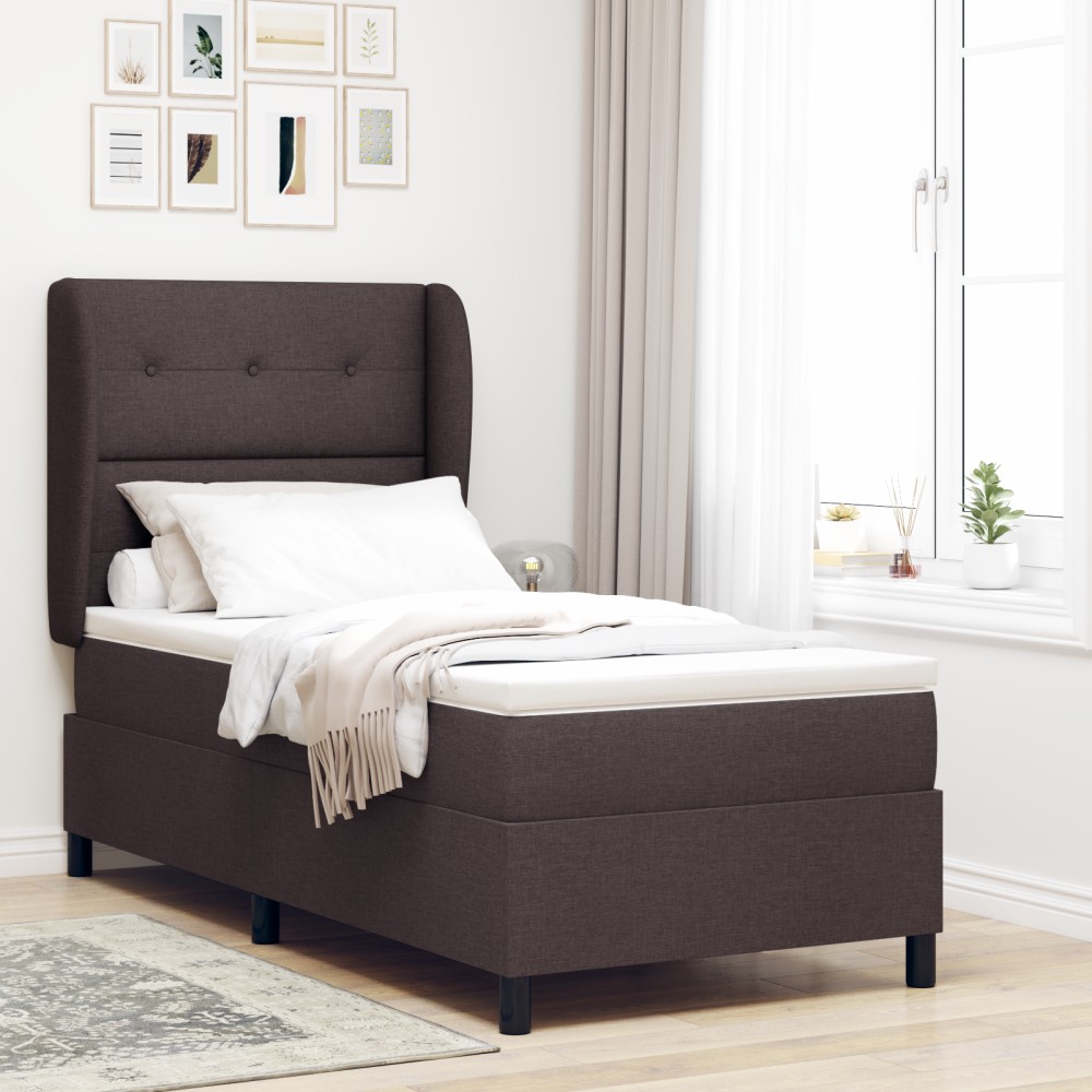 vidaXL Pat cu arcuri cu saltea Maro închis 90 x 190 cm țesătură