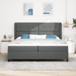 vidaXL Pat cu arcuri cu saltea Gri închis 200 x 200 cm țesătură vidaXL Pat cu arcuri cu saltea Gri închis 200 x 200 cm țesătură