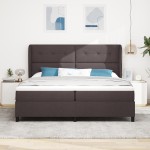 vidaXL Pat cu arcuri cu saltea Maro închis 200 x 200 cm țesătură vidaXL Pat cu arcuri cu saltea Maro închis 200 x 200 cm țesătură