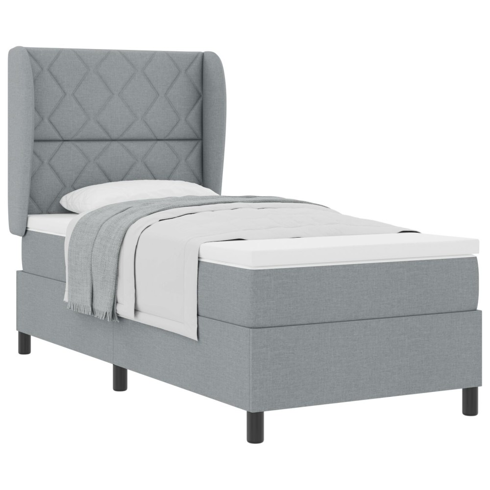 vidaXL Pat cu arcuri cu saltea Gri deschis 90 x 200 cm țesătură