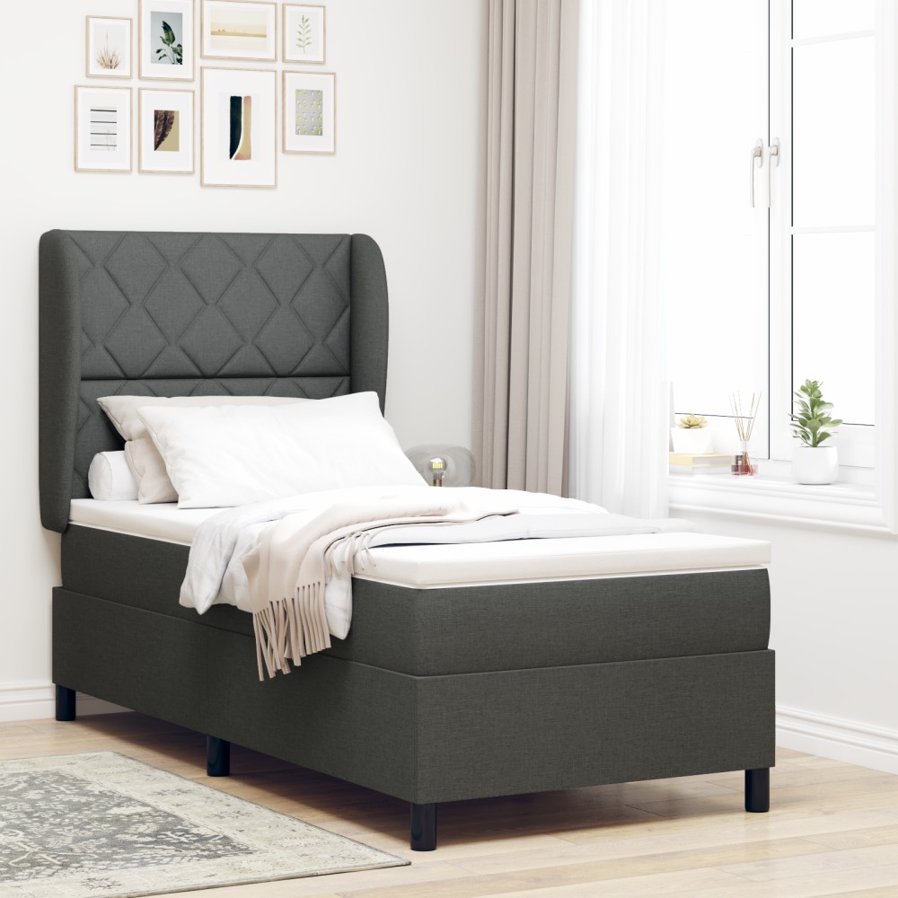 vidaXL Pat cu arcuri cu saltea Gri închis 90 x 200 cm țesătură