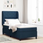 vidaXL Pat cu arcuri cu saltea albastru 90 x 200 cm țesătură vidaXL Pat cu arcuri cu saltea albastru 90 x 200 cm țesătură