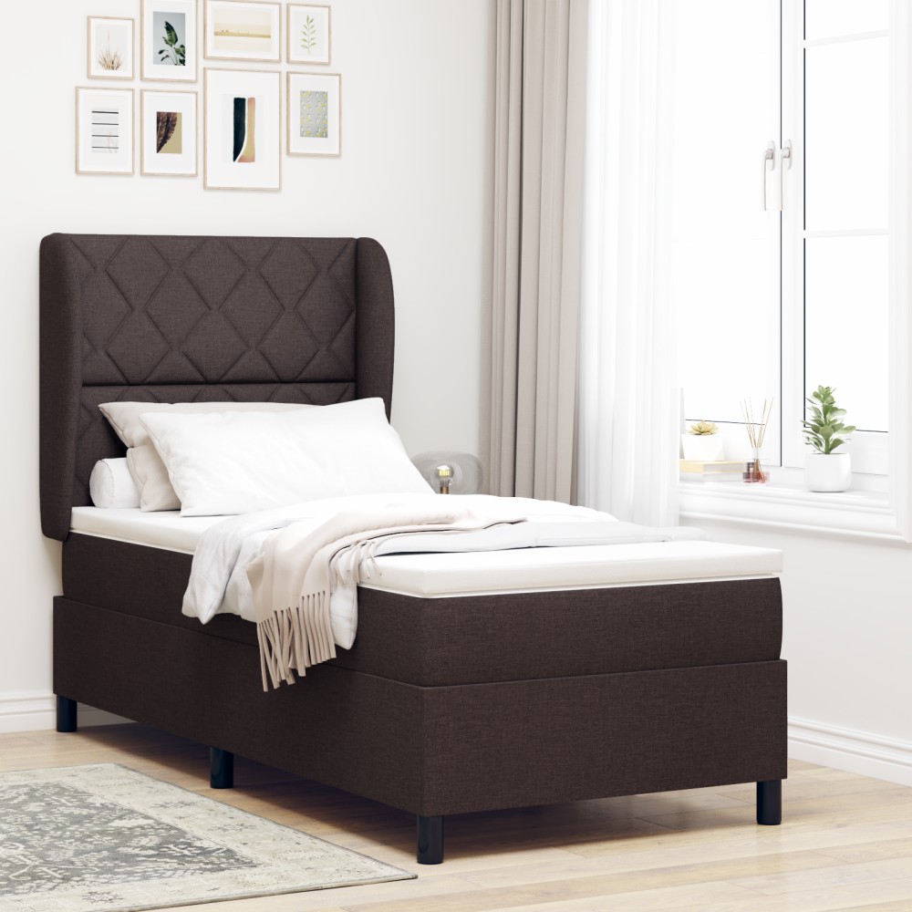 vidaXL Pat cu arcuri cu saltea Maro închis 100 x 200 cm țesătură