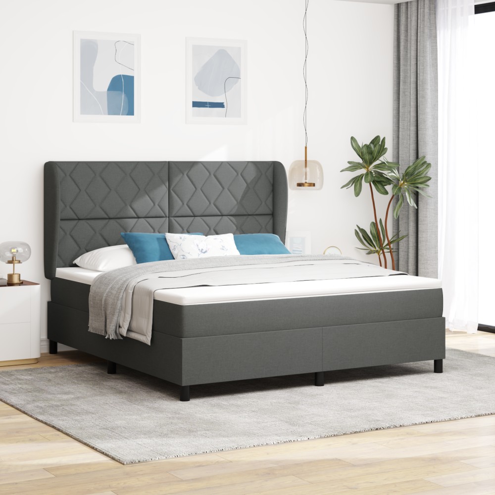 vidaXL Pat cu arcuri cu saltea Gri închis 180 x 200 cm țesătură