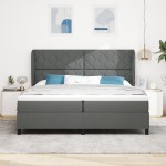 vidaXL Pat cu arcuri cu saltea Gri închis 200 x 200 cm țesătură vidaXL Pat cu arcuri cu saltea Gri închis 200 x 200 cm țesătură